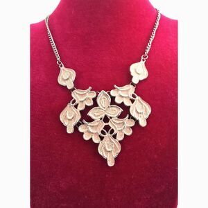 Plunder Enamel Floral Bib Statement Necklace Pink Silver Tone Nature Fairy